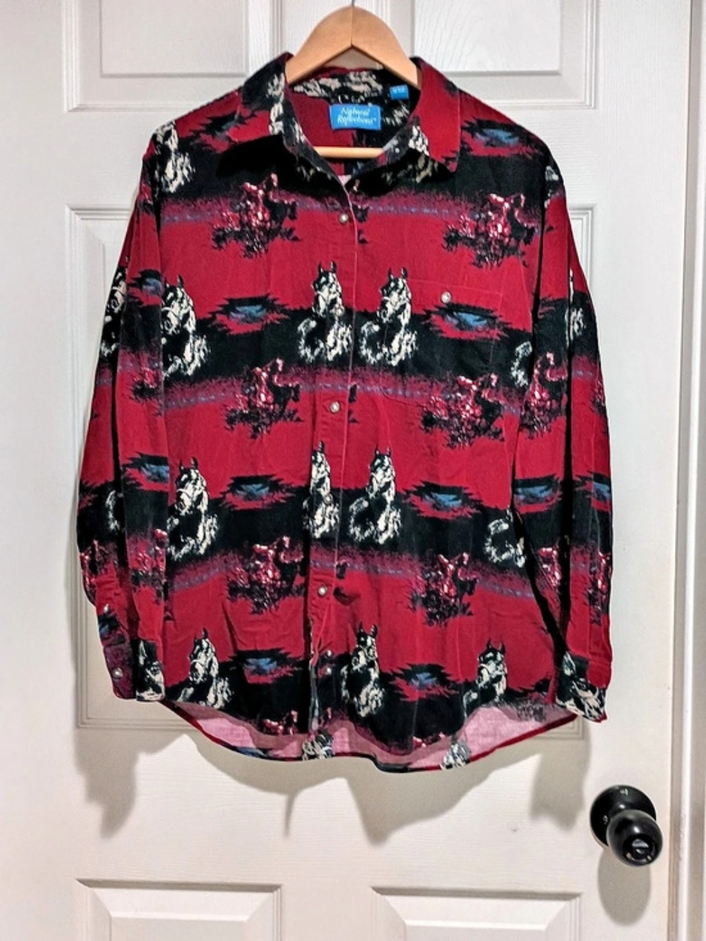 Natural Reflections Horse Aztec Print Button Down Soft Long sleeve Shirt Size XL